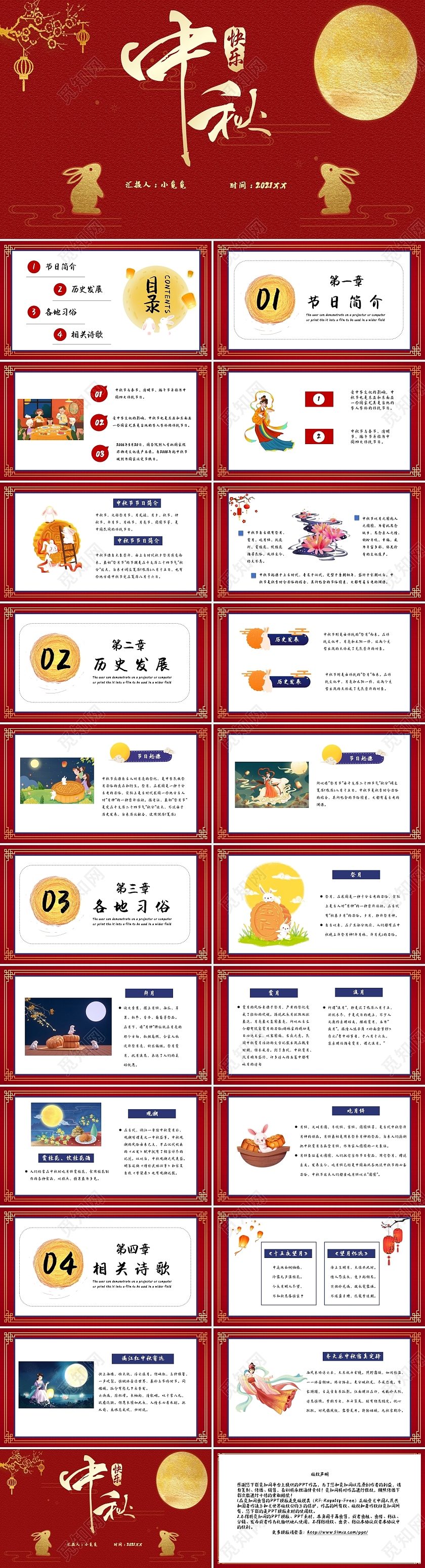 红色简约中秋节节日介绍PPT模板
