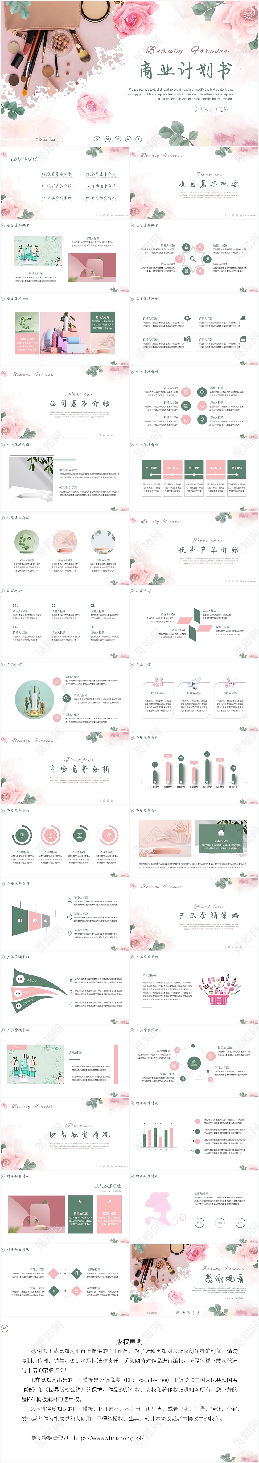 绿色水彩简约商务化妆品商业计划书商业计划书PPT模板