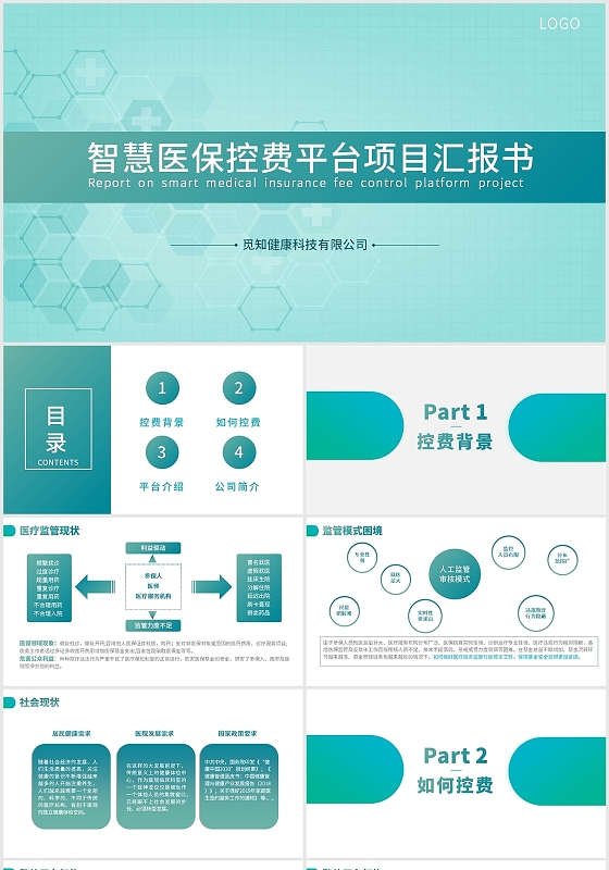 绿色智慧医保控费平台项目汇报书商务通用PPT模板