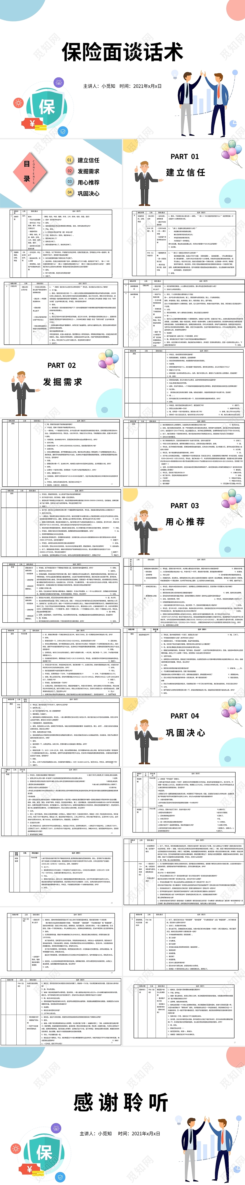 马卡龙色卡通简约课件保险面谈话术保险面谈技巧说课PPT模板