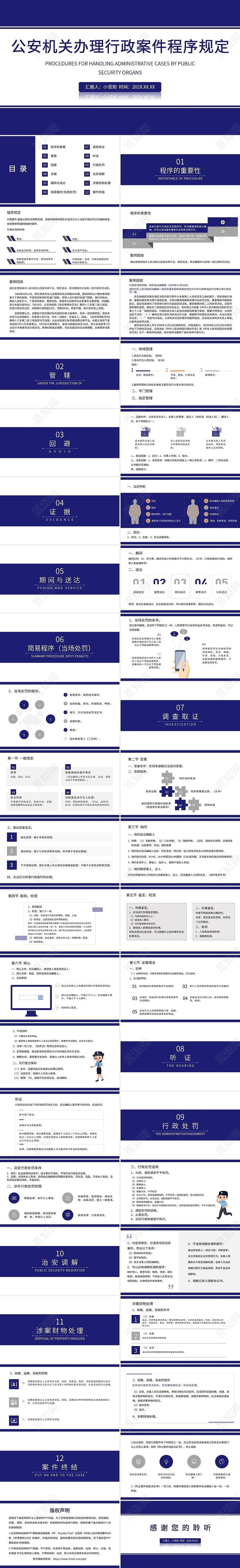 蓝色简约公安机关办理行政案件程序规定PPT模板