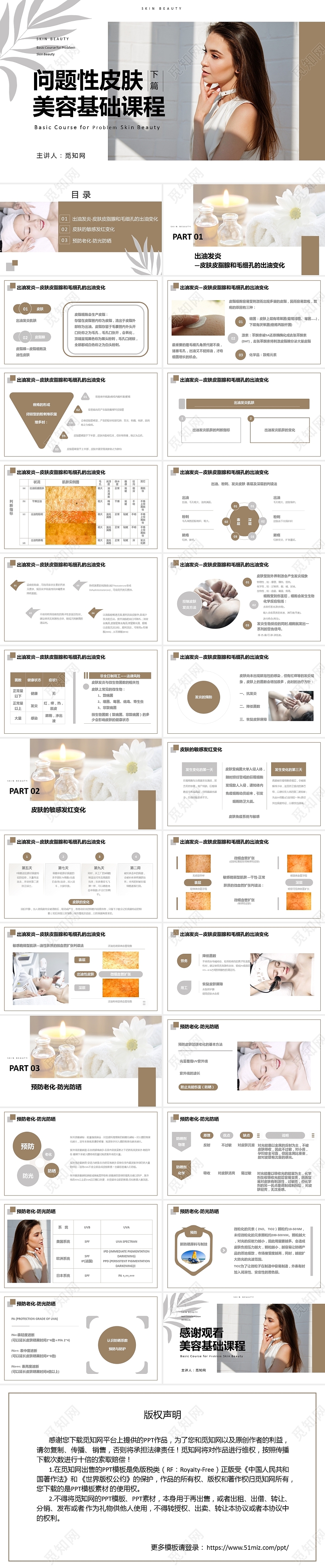简约商务风问题性皮肤美容基础课程PPT模板