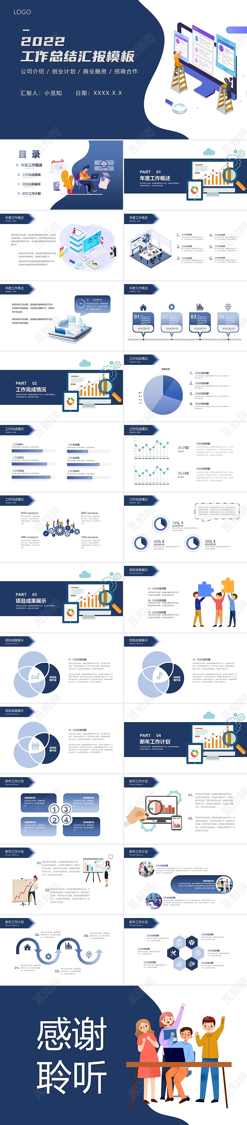 深蓝色商务年度工作培训汇报PPT年终工作总结