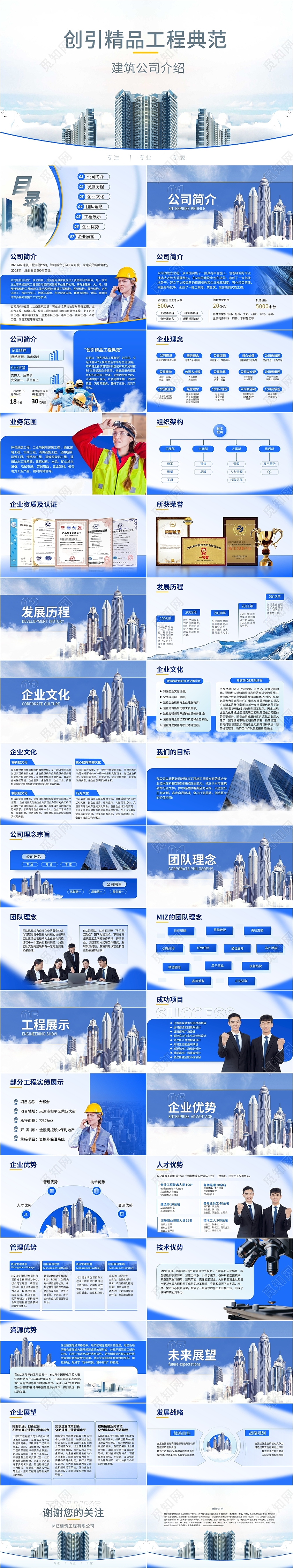 蓝色渐变商务简约大气高级精品企业介绍公司简介PPT模版