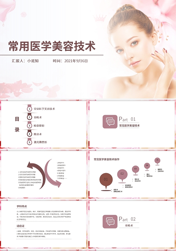 粉色温馨风格常用医学美容技术培训PPT模板