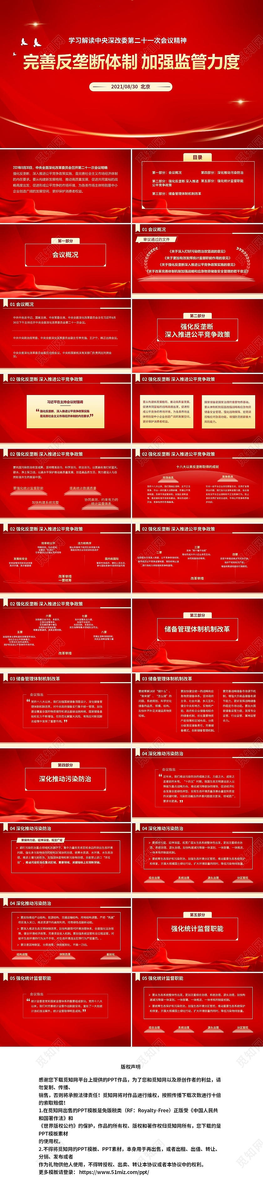 红色 商务 党课 中央深改委第二十一次会议 PPT模板