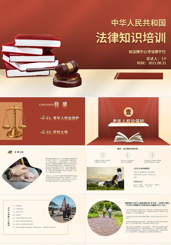 红色简约风中华人民共和国法律知识培训PPT模板