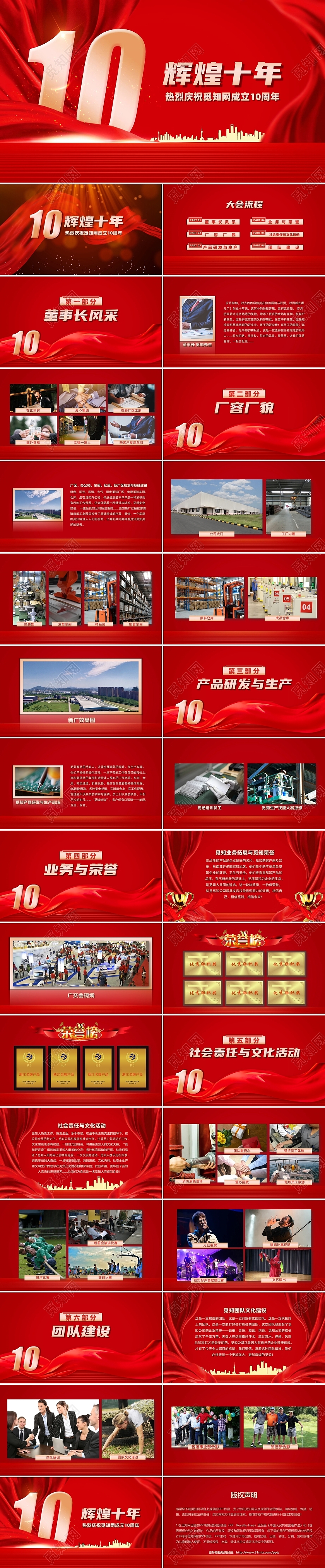 红色大气辉煌十年公司成立十周年庆典PPT模板