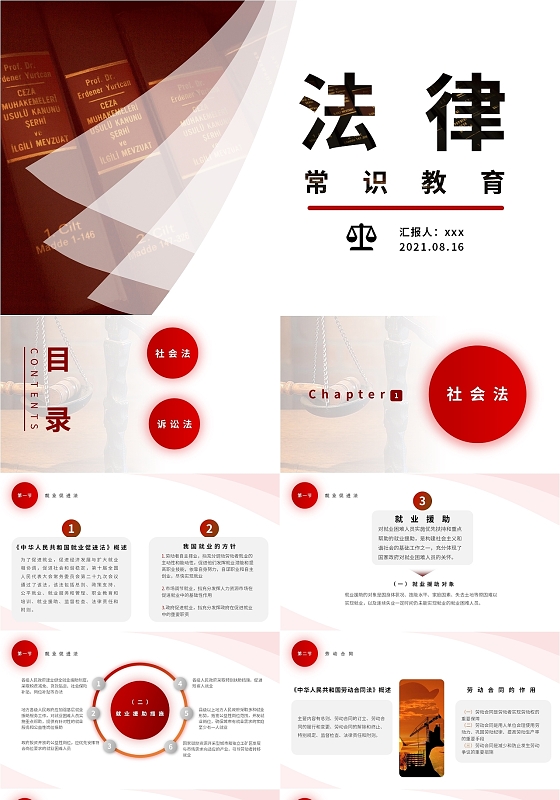 红灰色调简约风法律常识教育汇报演讲PPT模板