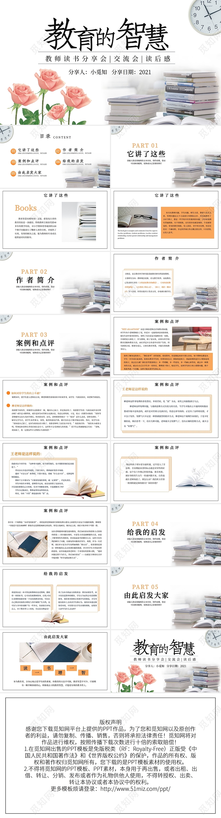 白色简约小清新教育的智慧教师读书分享会交流会读后感PPT模