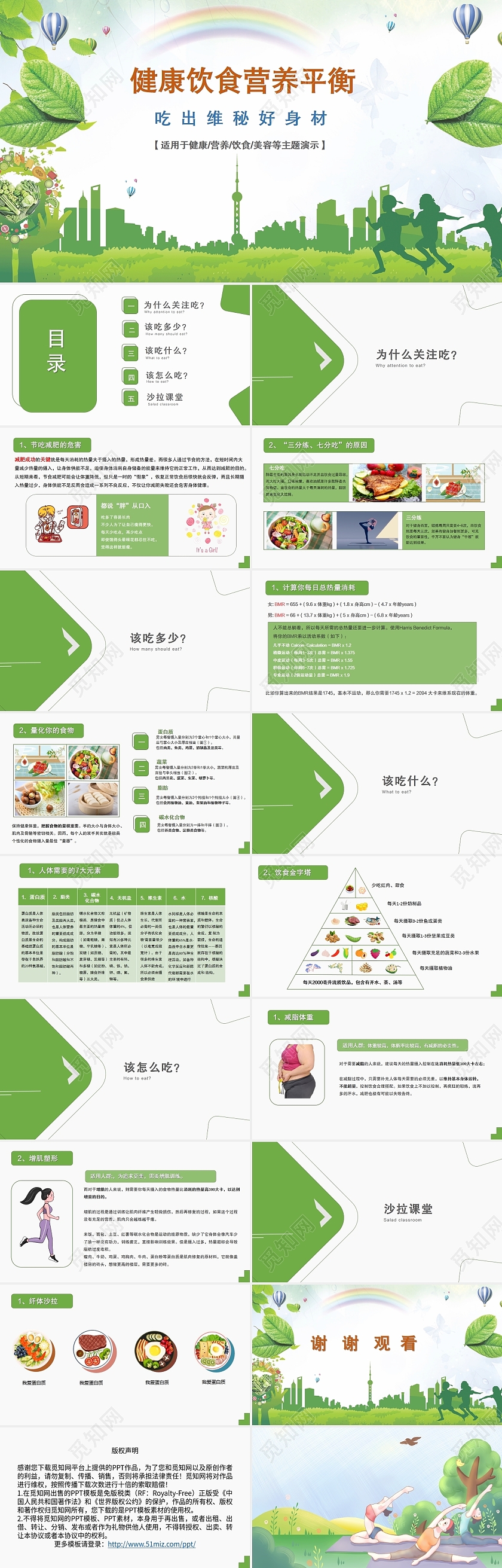 绿色简约健康饮食营养平衡健康生活PPT