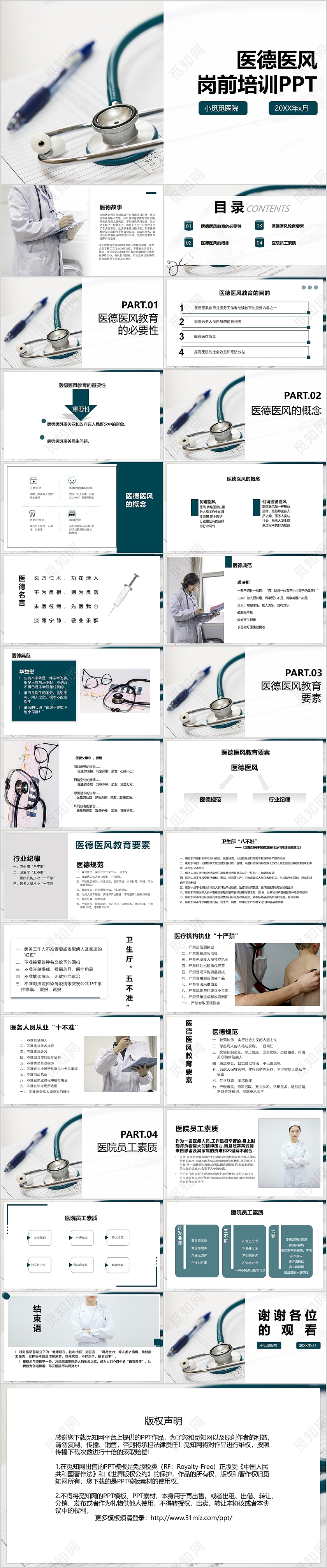 白色简约医生护士医德医风岗前培训PPT医德医风培训