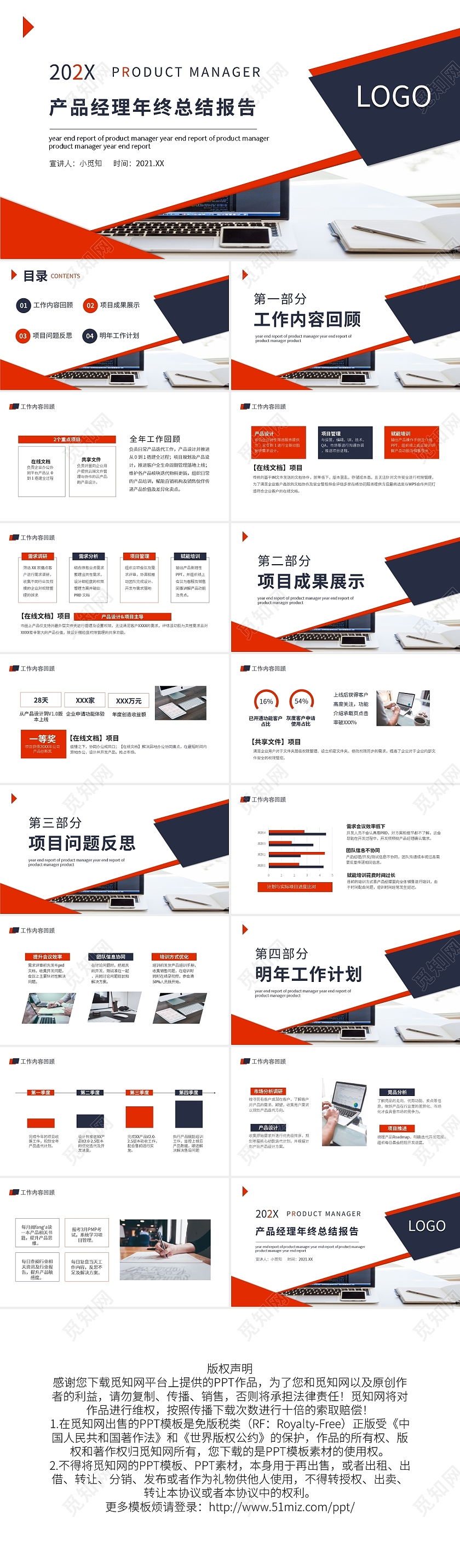 蓝橙产品经理年终总结报告PPT模板宣传PPT动态PPT