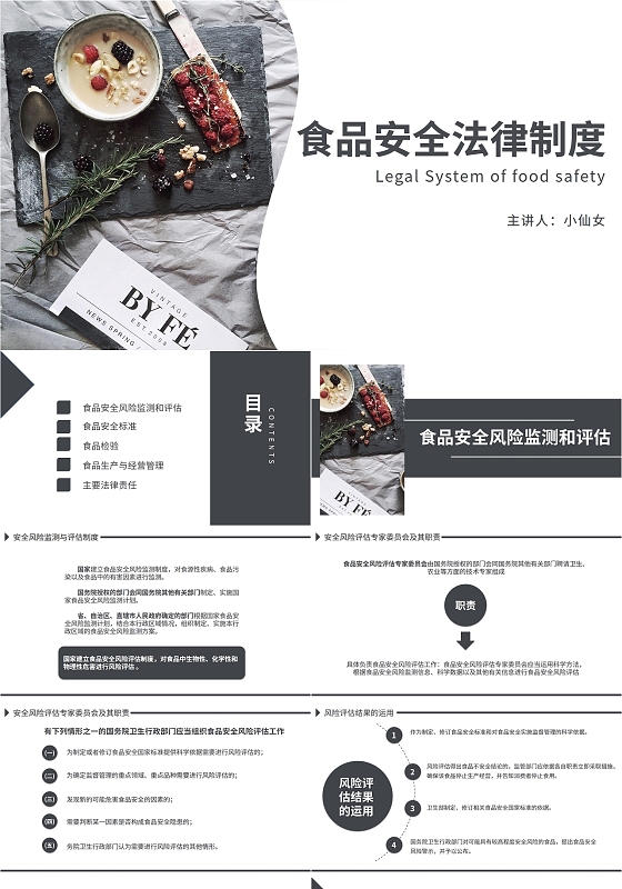 灰色简约商务食品安全法律制度培训PPT模板