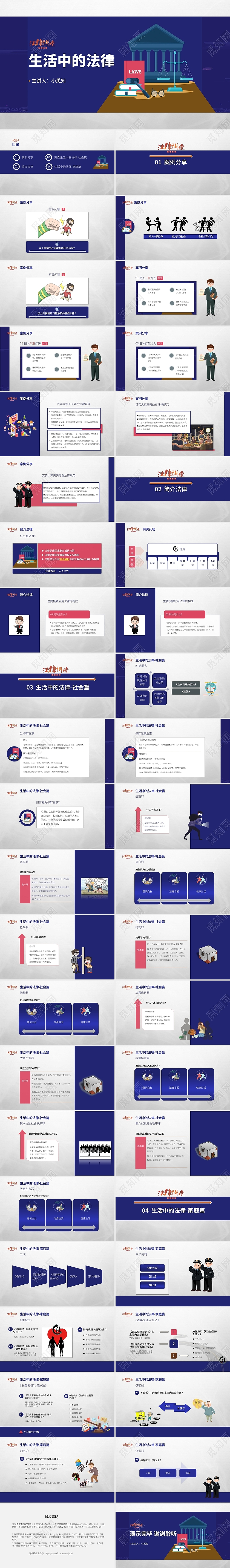 深蓝色简约商务法律讲堂培训PPT模板生活中的法律