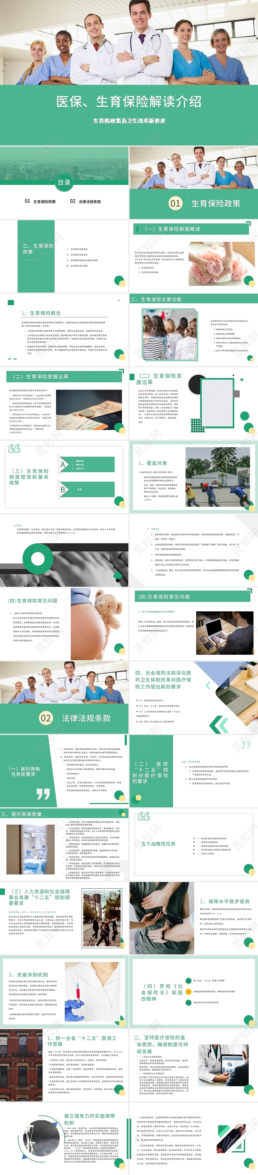 2021绿色简约商务医保生育解读介绍PPT模板医保、生育保险解读介绍（下）