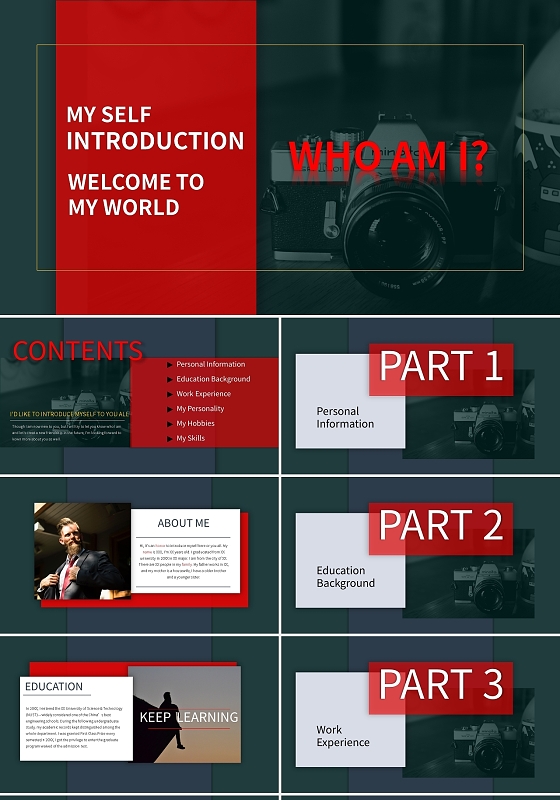 红色简约英文自我介绍PPT模板宣传PPT动态PPT