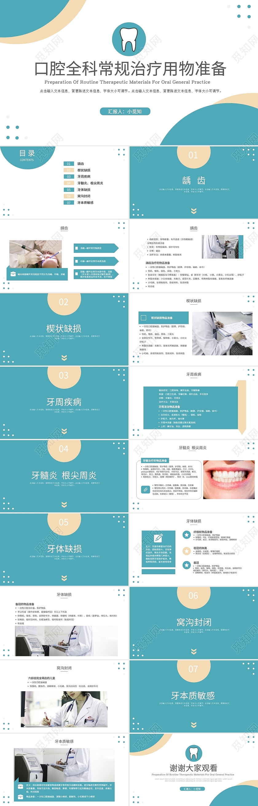 蓝色简约商务风口腔全科常规治疗用物准备培训PPT模板