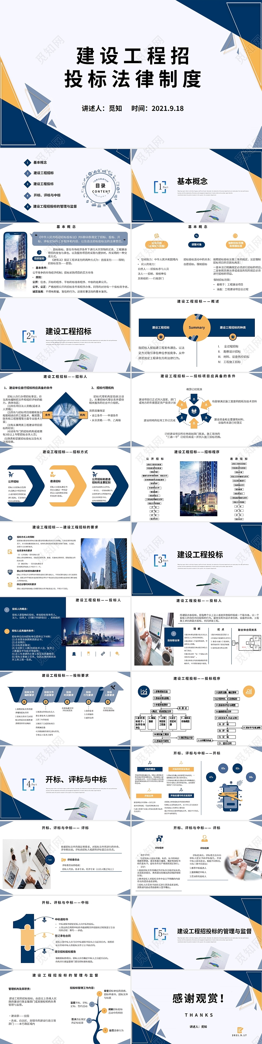 蓝色简约商务风建设工程招投标法律制度培训PPT模板