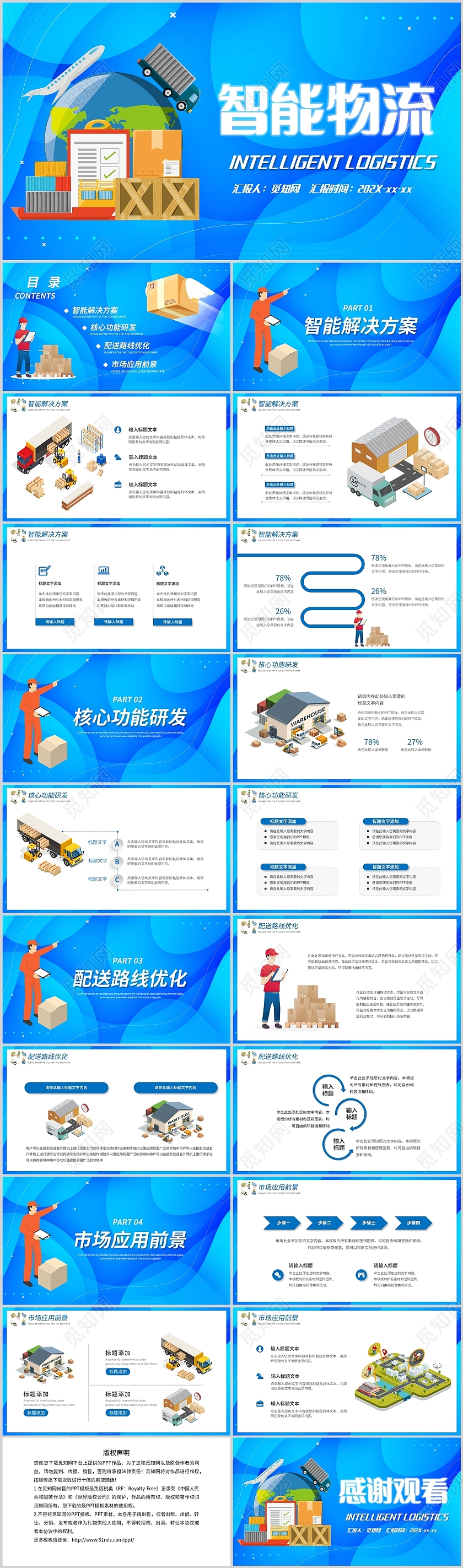 蓝色卡通智能物流解决方案项目说明商务通用PPT模板智慧物流