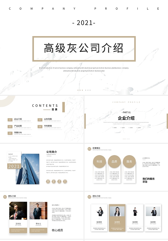 高级灰公司介绍PPT模板宣传PPT动态PPT