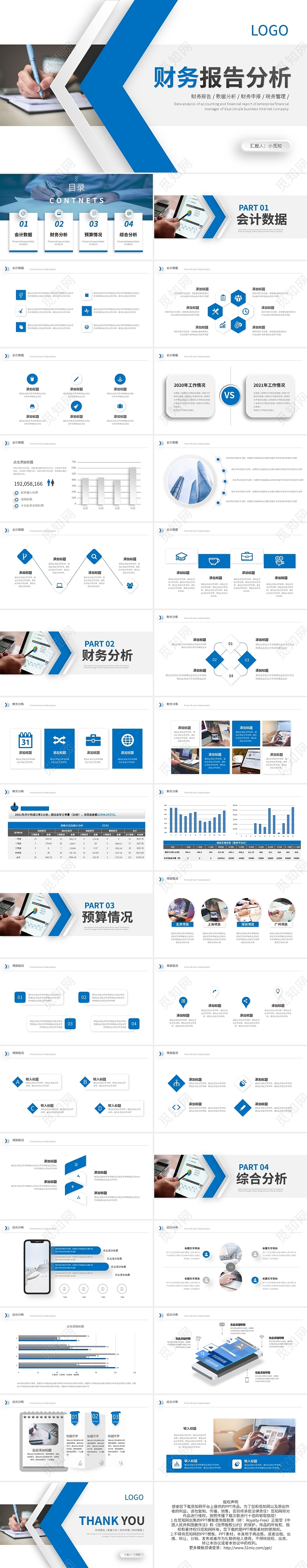 蓝色简约财务报告分析PPT模板宣传PPT动态PPT