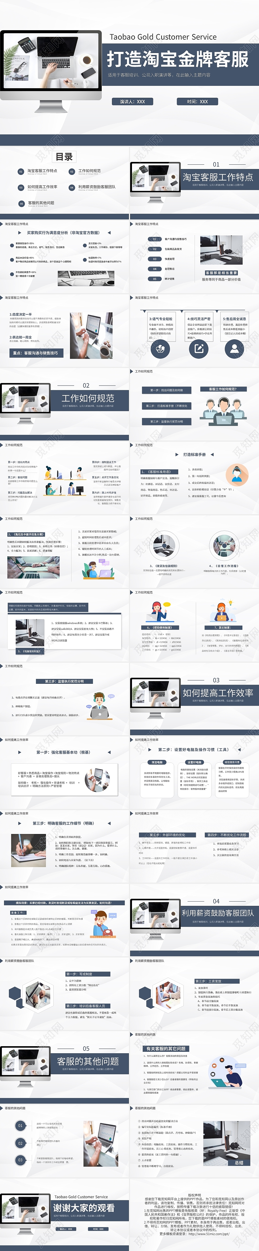 简约打造淘宝金牌客服PPT模板宣传PPT动态PPT电话客服培训