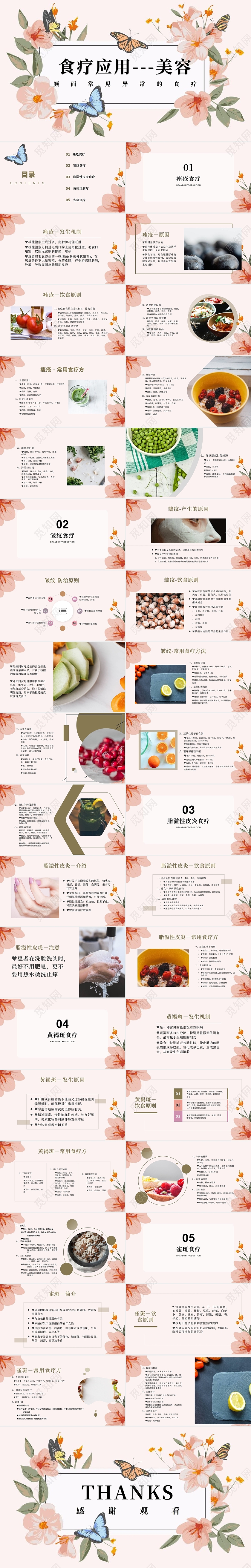 粉色花卉简约唯美食疗应用美容美容讲解PPT模板