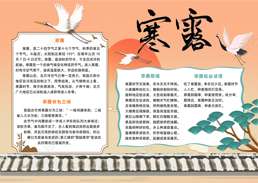 橙色卡通寒露小报手抄报卡通小报手抄报