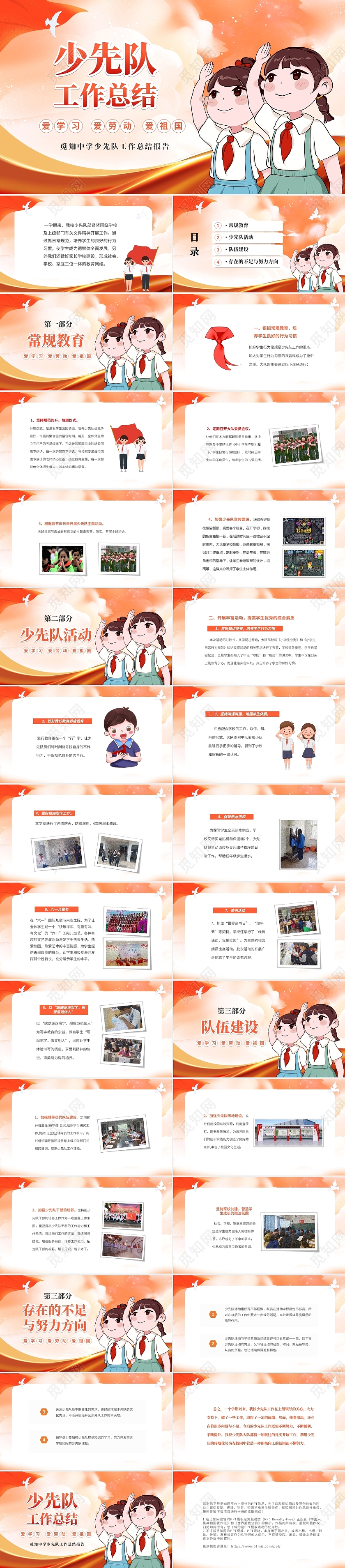红色卡通中小学少先队工作总结PPT