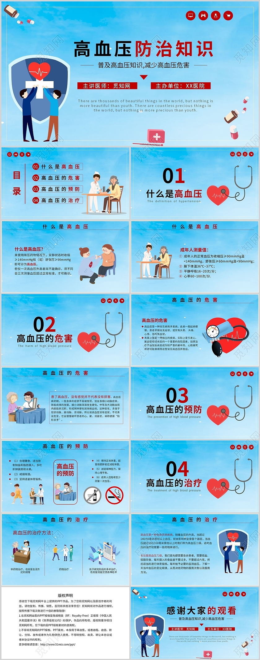 蓝色卡通专业高血压培训教学宣传知识讲座通用PPT模板高血压高血压健康教育