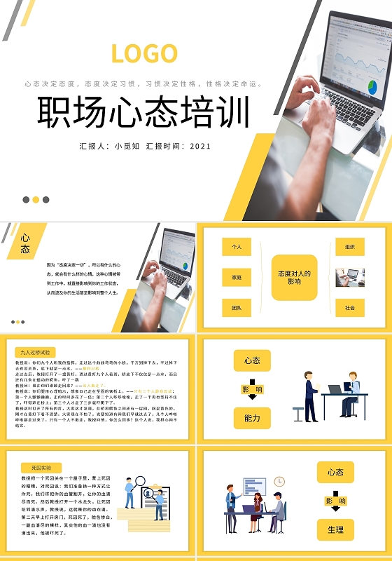 黄色简约员工积极心态职场心态培训PPT模板宣传PPT动态PP员工积极心态培训