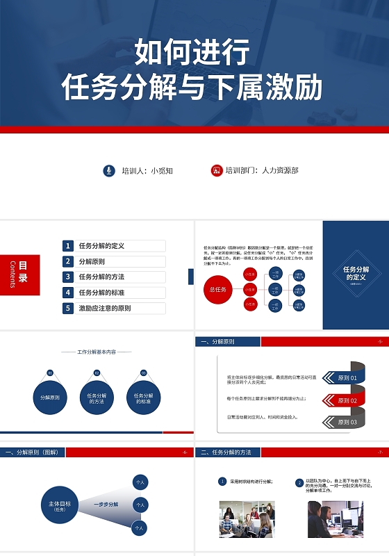 蓝色简约企业管理培训如何进行任务分解与下属激励激励管理培训PPT模板宣传PPT