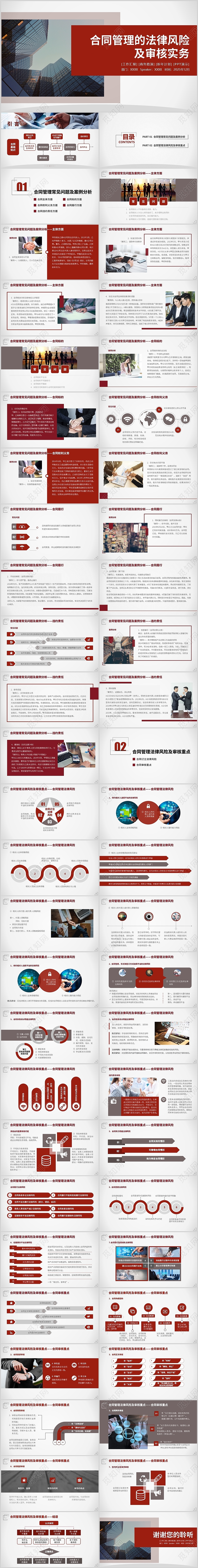 红色商务法律培训课件合同管理的法律风险及审核实务PPT模板