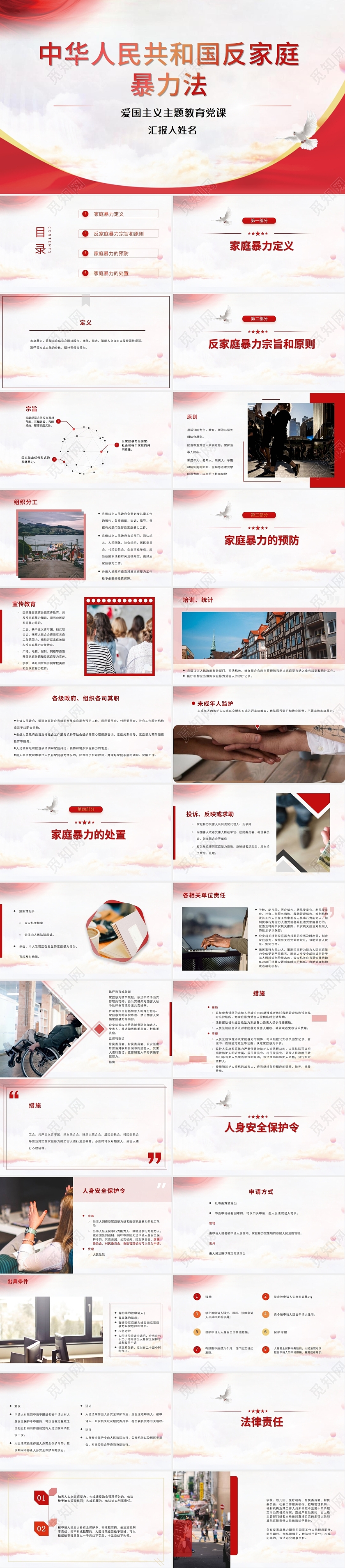 2021红色主题中华人民共和国反家庭暴力法培训PPT模板