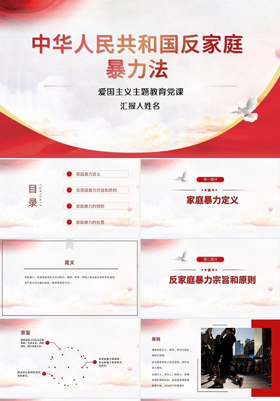 2021红色主题中华人民共和国反家庭暴力法培训PPT模板