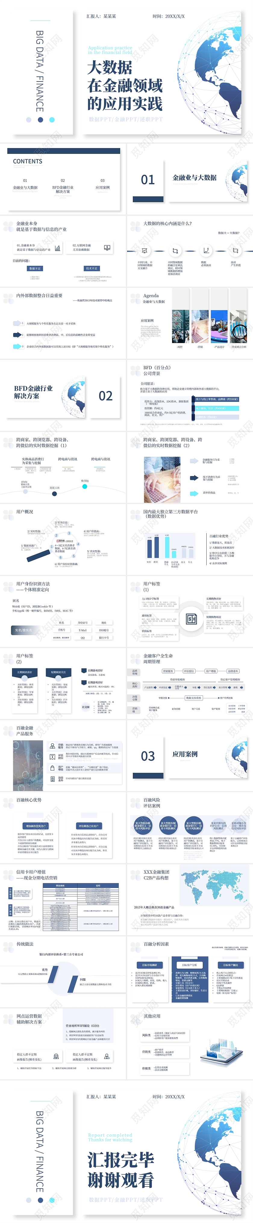 白蓝清爽简约大数据在金融领域的应用实践市场分析PPT模板
