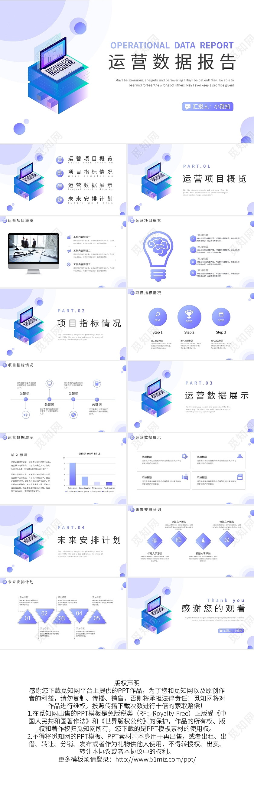 紫色渐变简约运营数据报告PPT模板宣传PPT动态PPT