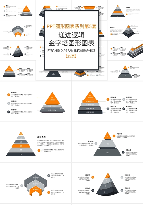 递进逻辑金字塔图形图表PPT模板宣传PPT动态PPT金字塔形式图表