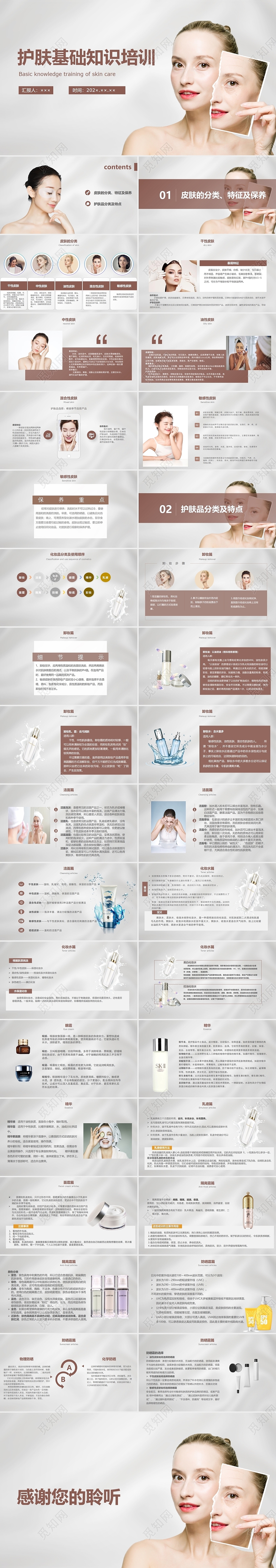 卡其色课件培训护肤基础知识培训课件培训美容