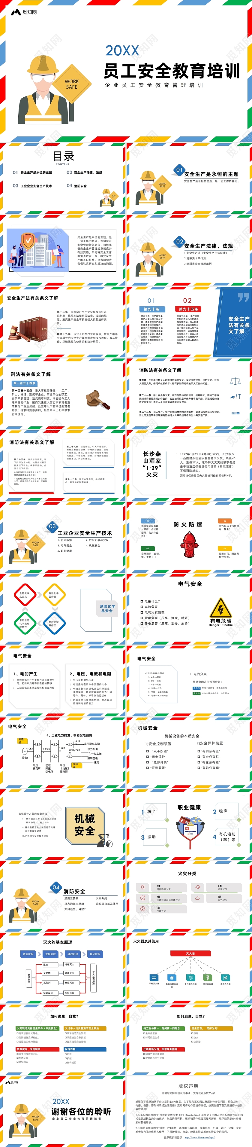 多彩简约风员工安全教育培训企业员工安全教育管理培训PPT