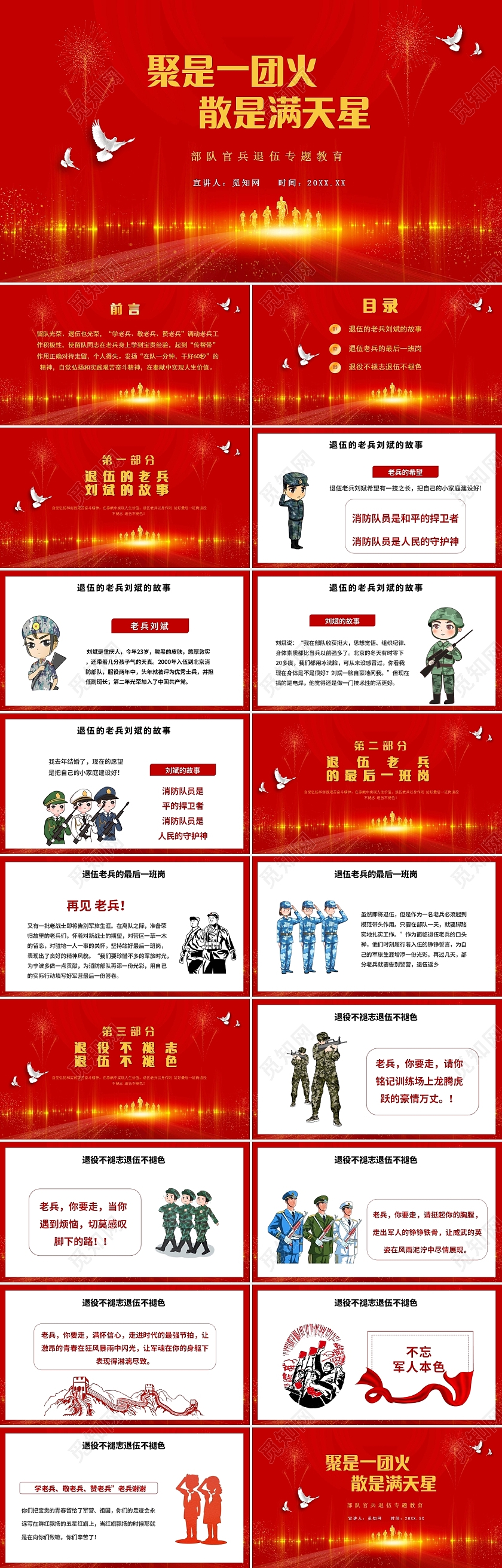 红色党政风共产党人的人格力量PPT模板部队官兵退伍专题教育