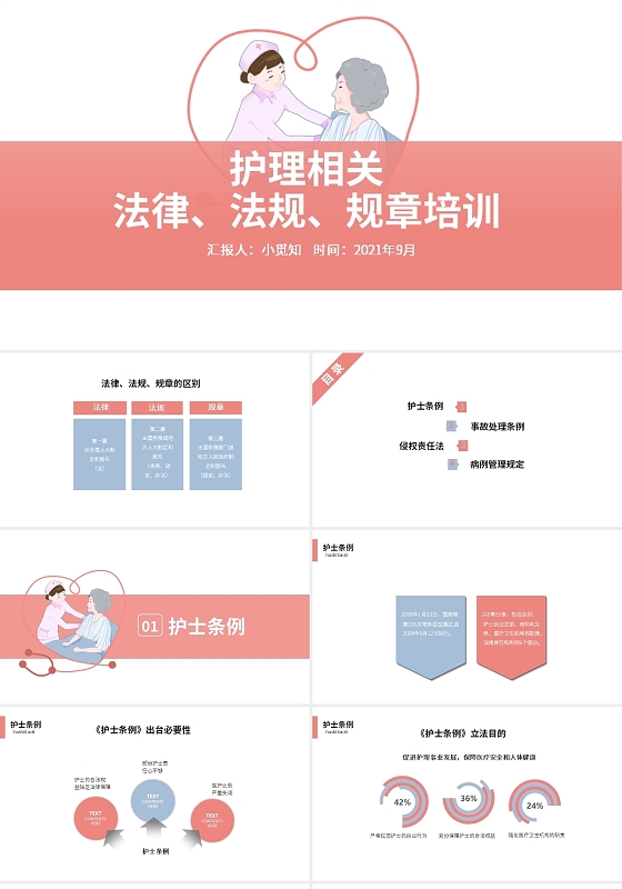 粉红色清新风格护理相关法律培训PPT模板护理相关法律、法规、规章培训