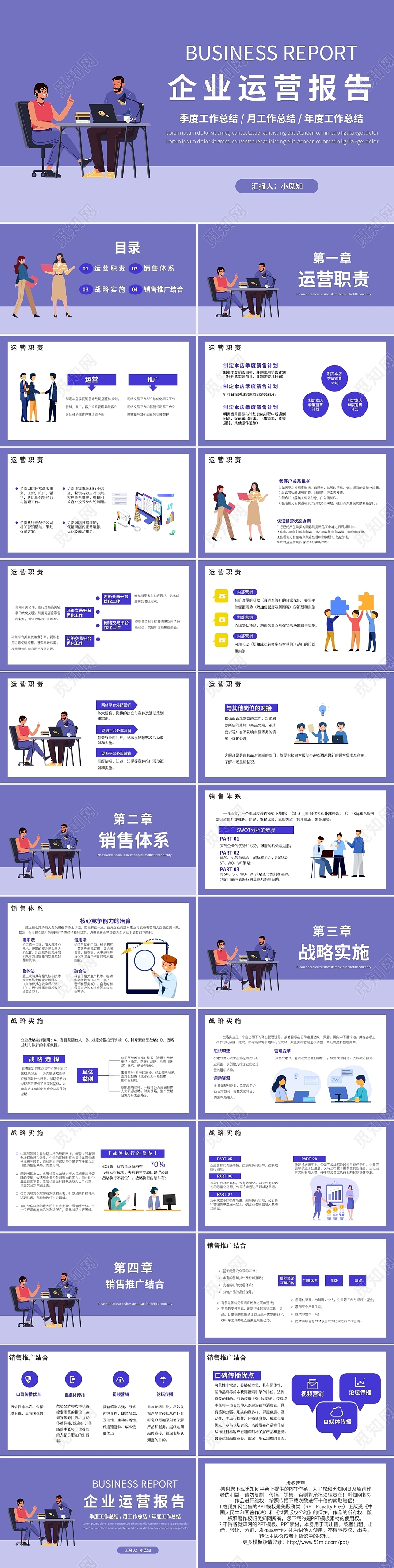 紫色简约企业运营报告PPT模板宣传PPT动态PPT