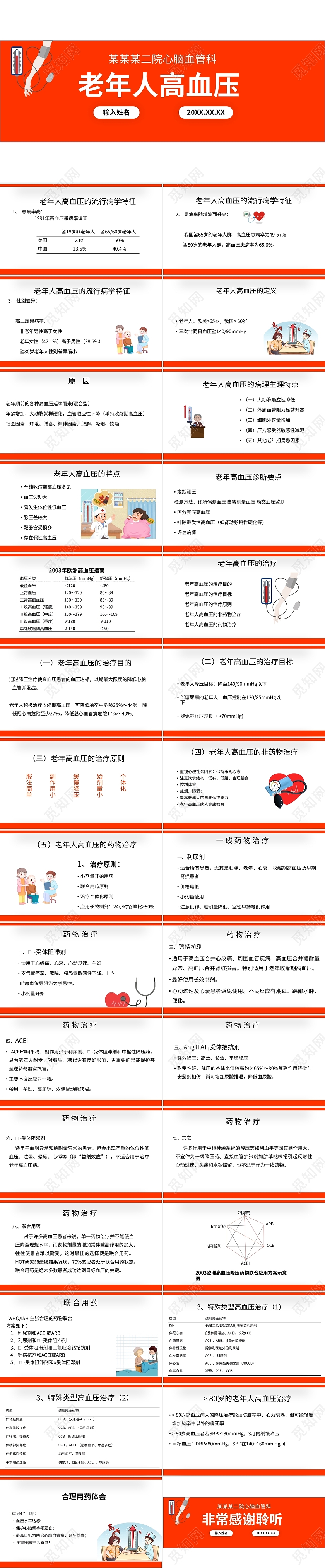 简约红色卡通老年高血压讲座课件老年医学讲座培训