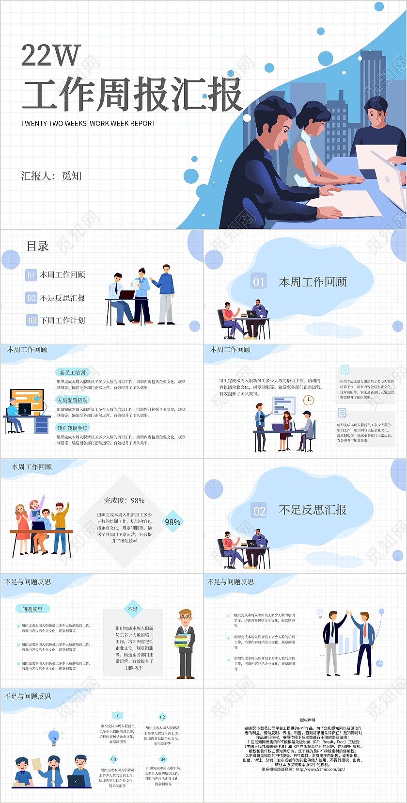 蓝色商务工作周报总结汇报PPT模板