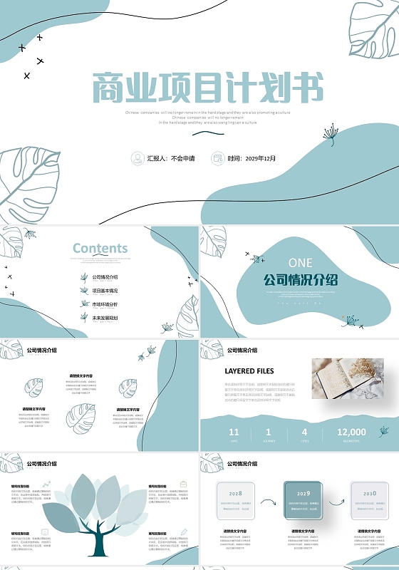 清新素雅莫兰迪风格公司商业项目计划书PPT商业计划书