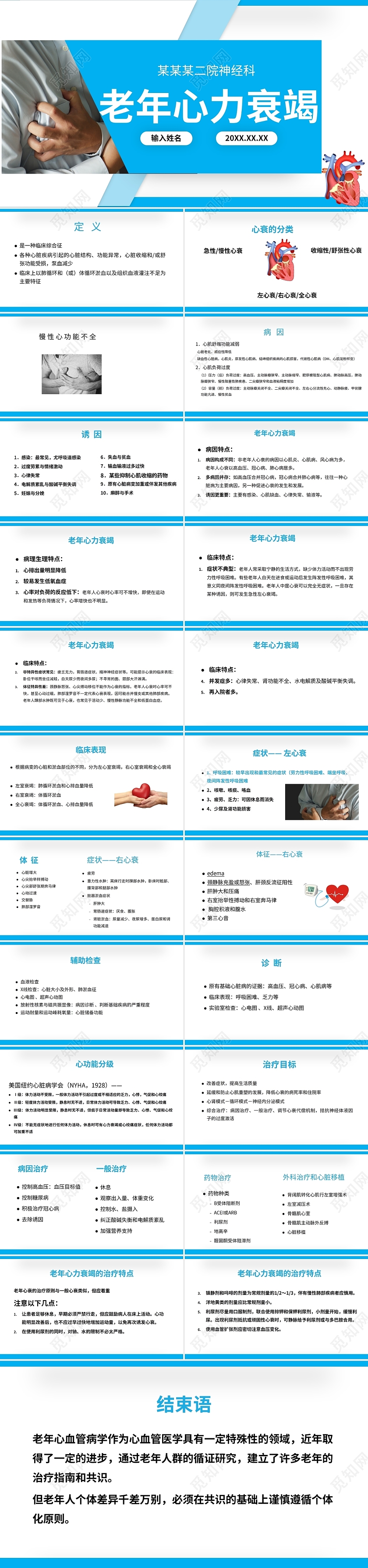 简约蓝色老年心力衰竭讲座ppt老年医学讲座培训