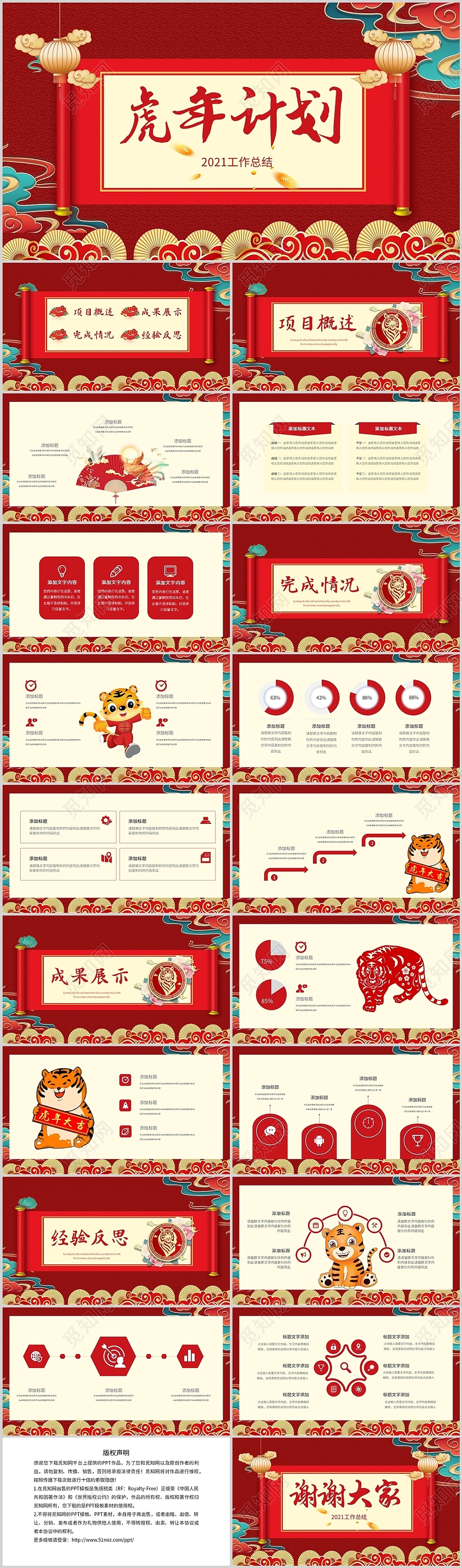 红色卡通商务虎年计划年终年中工作总结述职PPT模板虎年工作总结