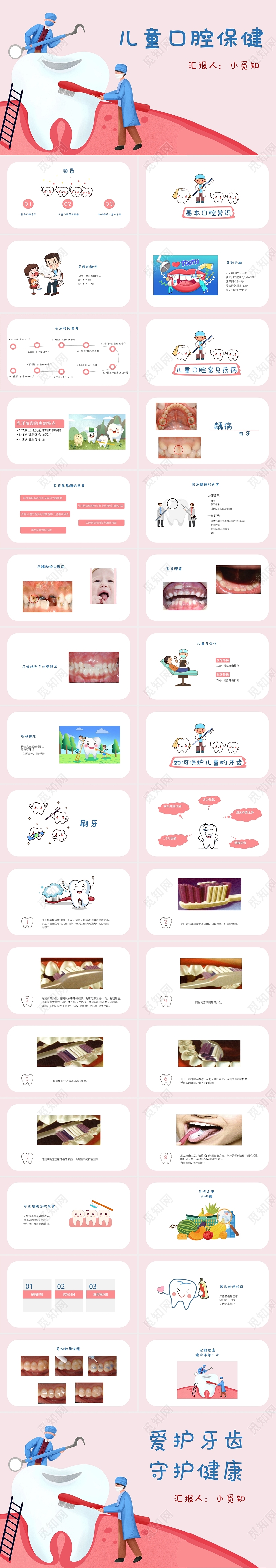 粉色 简约卡通风 儿童口腔保健 儿童口腔健康PPT模板儿童口腔保健1